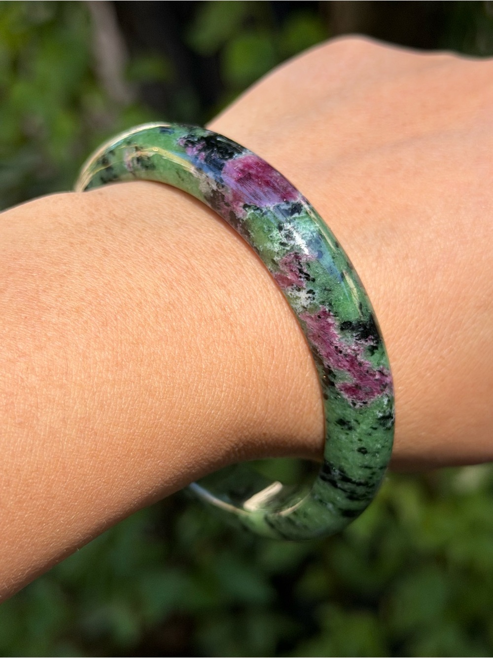 Green and Pink Gemstone Bangle Bracelet - Palo - Picture 3 of 7